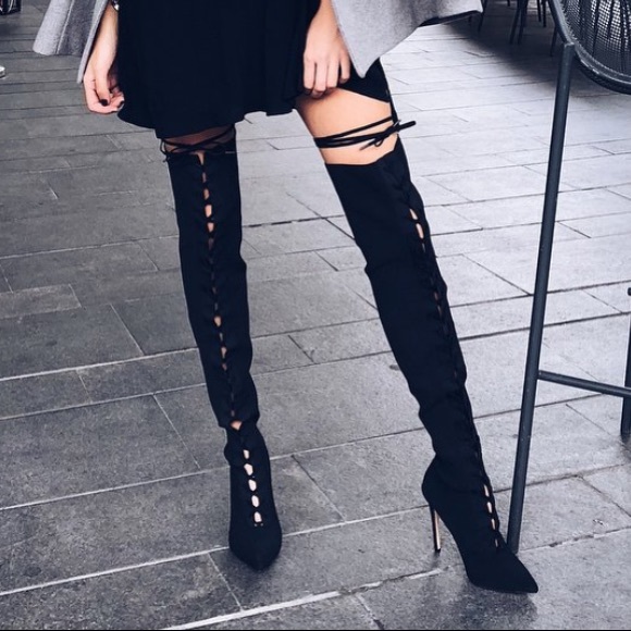 Kianiel-98 Aldo spiked heel over the knee laced up boots - Picture 3 of 13